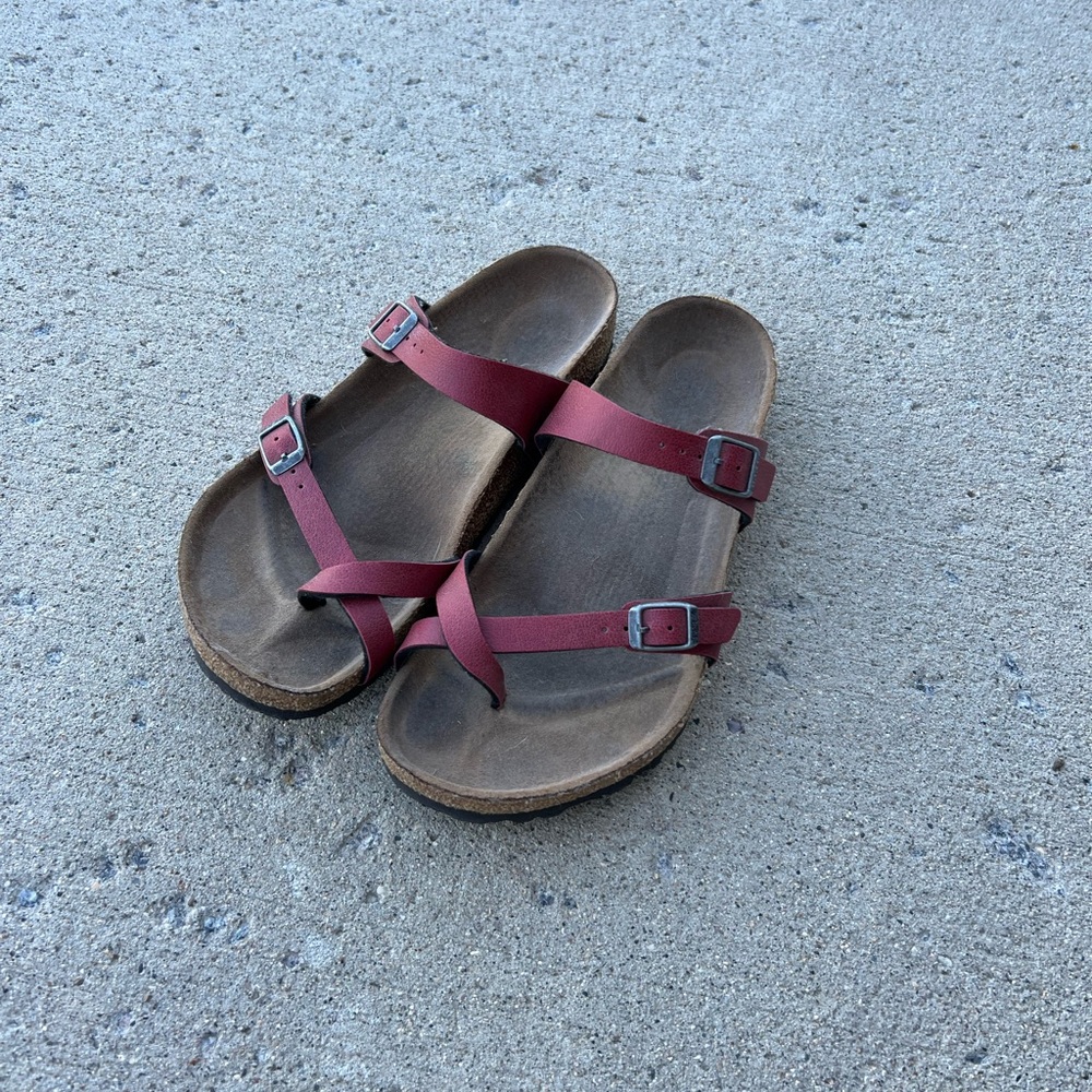 Red Vegan Leather Birkenstocks size 40